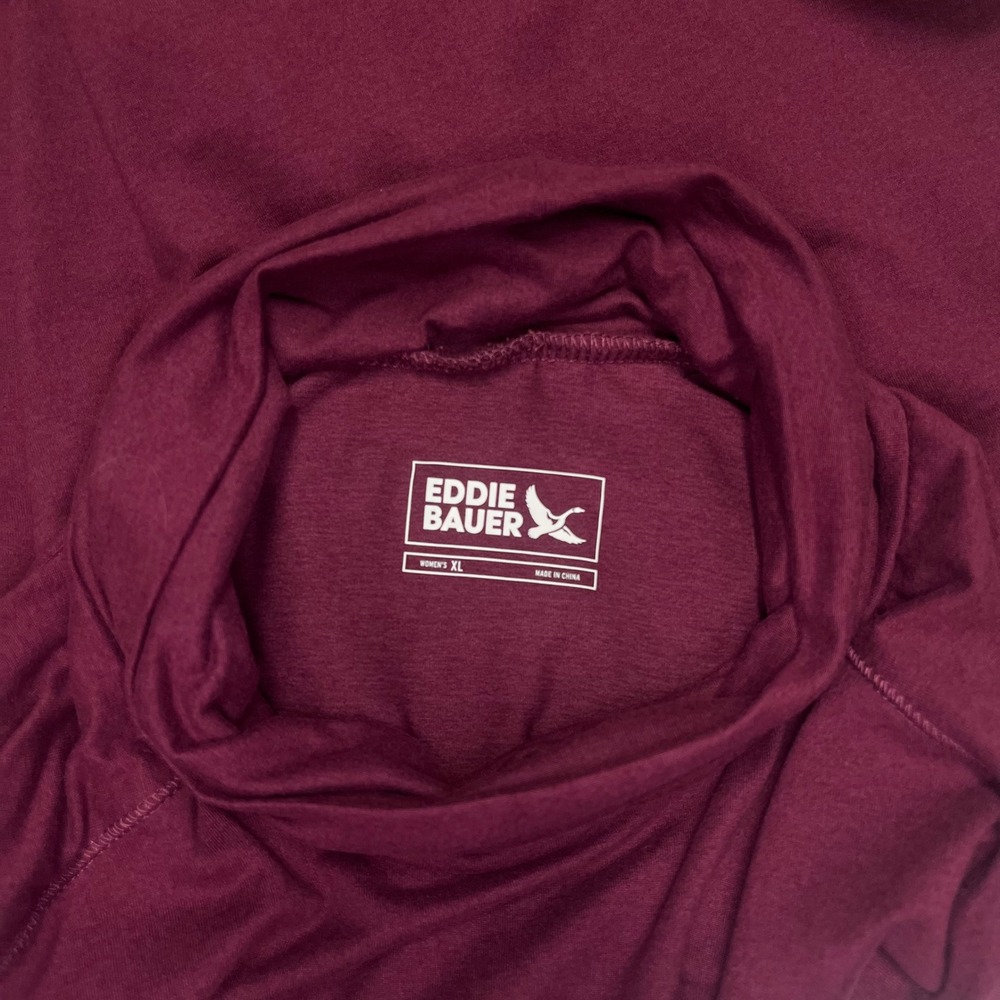 Eddie Bauer Womens Burgundy Funnel Neck Long Sleeve Active Top Kangaroo Pocket - Picture 9 of 9